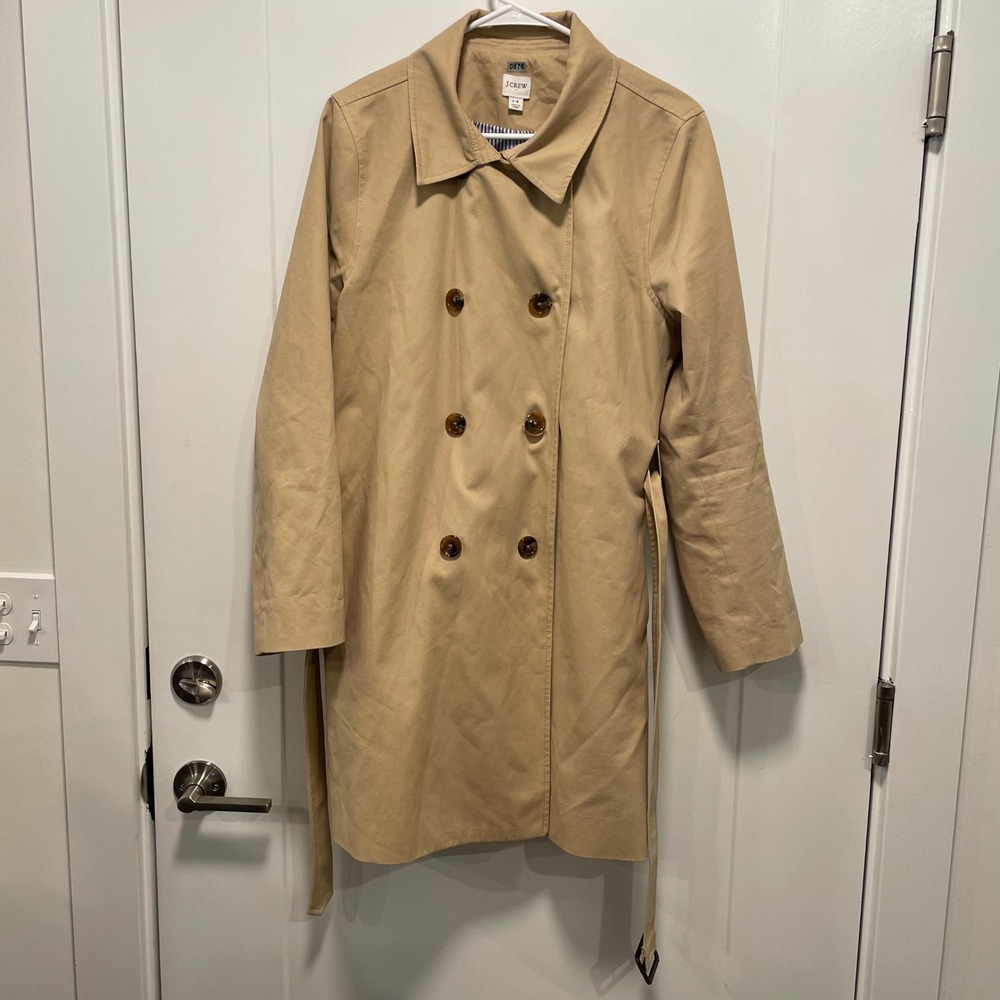 J.Crew Womens Double Breasted Trench Coat Tan Khaki Cotton Belted Size 14